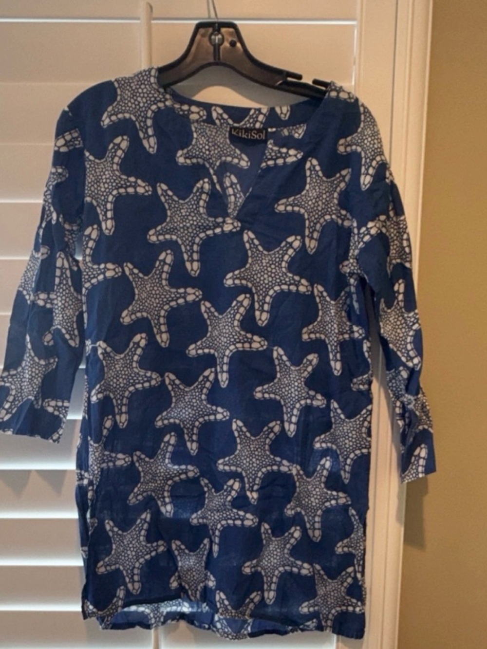 KikiSol Blue Starfish Print Swim Cover Up Tunic Beach Dress Size S